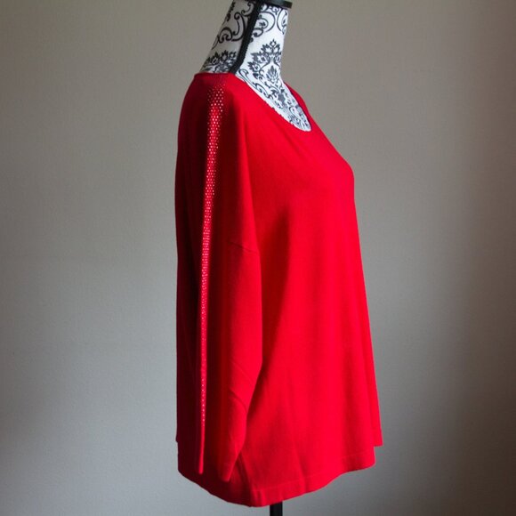 Calvin Klein 3/4 Sleeve Round Neck Dolman Sweater with Studd Sleeve - Red – XL - Picture 3 of 5
